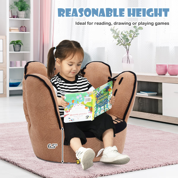 Kids leisure sofa shaped like a baseball glove, perfect for playtime and relaxation. Angle view 5.