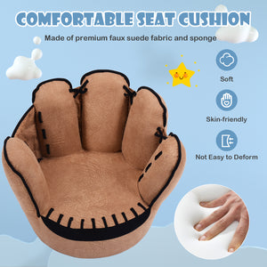 Kids leisure sofa shaped like a baseball glove, perfect for playtime and relaxation. Angle view showcasing design.