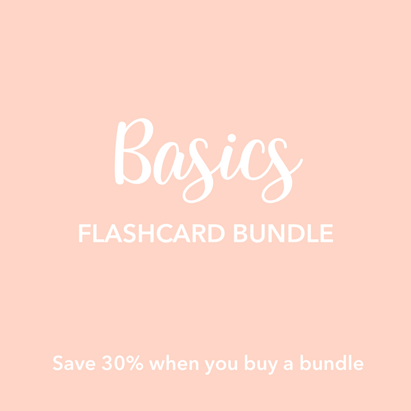 "Basics Flashcards Bundle for babies, featuring colorful educational cards in an engaging puzzle format."