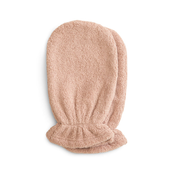 Organic cotton bath mitt for babies, shown from angle 4, soft and gentle for delicate skin.