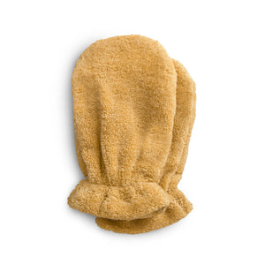 Organic cotton bath mitt for babies, shown from angle 3, soft and gentle for delicate skin.