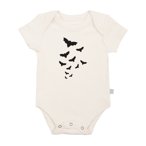 Cute short sleeve graphic bodysuit featuring playful bats for babies. Perfect for stylish and comfy outfits.