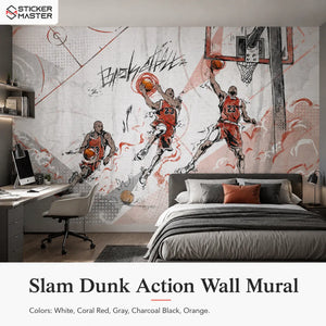 Slam Dunk Action Wall Mural | Basketball Sports Wallpaper