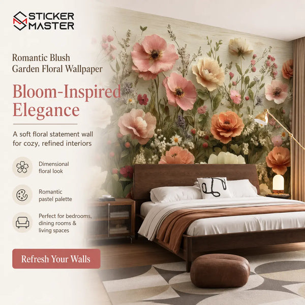 Romantic Blush Garden Floral Wallpaper Mural by Sticker Master