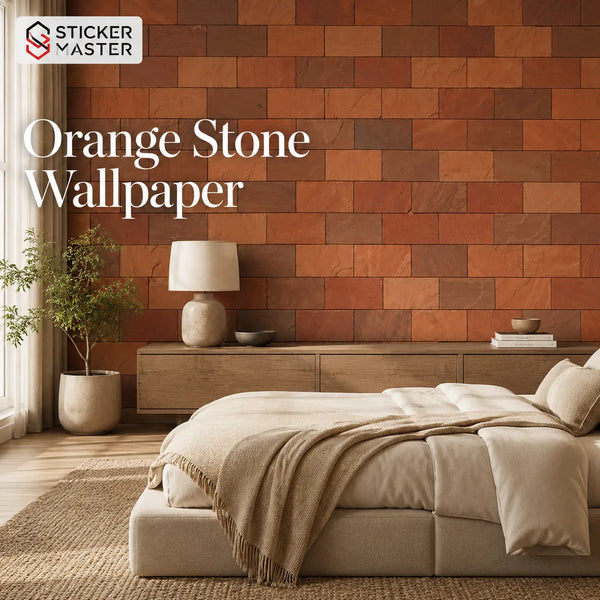3D Orange Stone Wallpaper / Terracotta Brick Wall Mural by Sticker Master