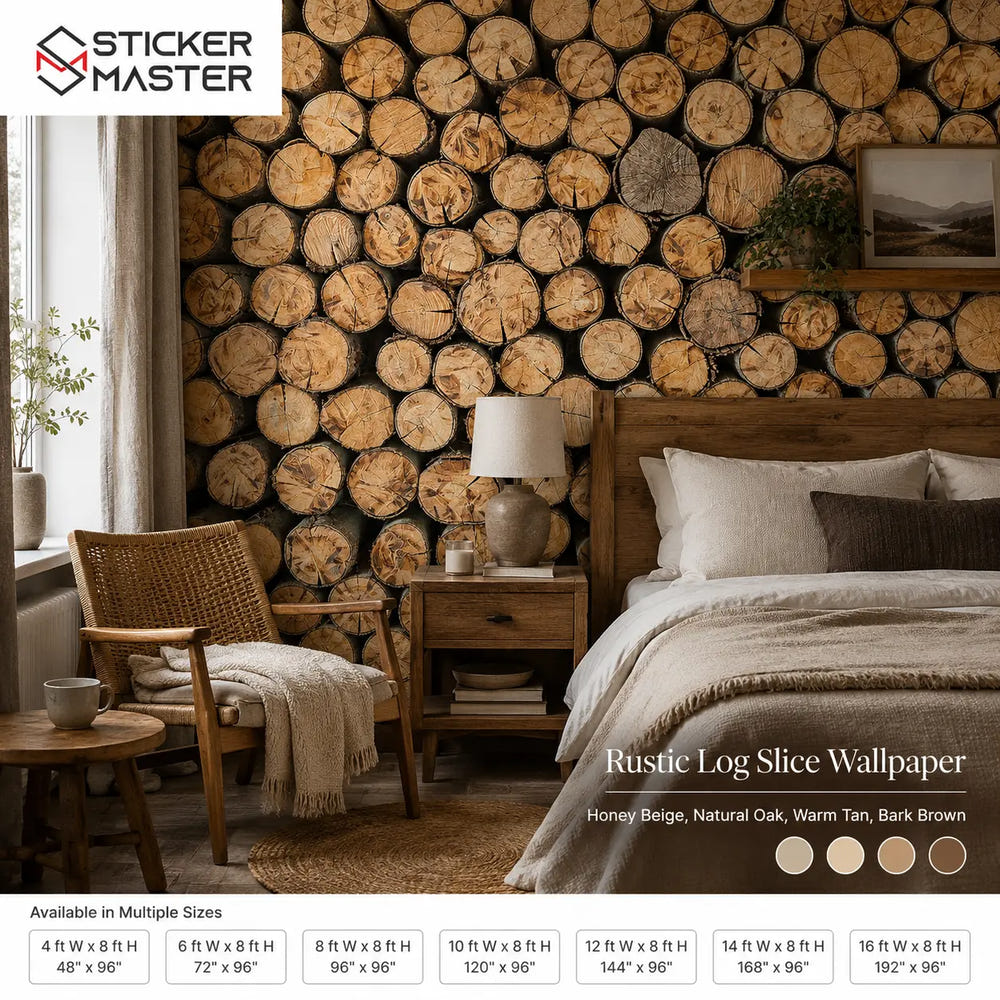 Rustic Log Slice Wallpaper / Realistic 3D Wood Wall Mural for Homes by Sticker Master
