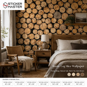 Rustic Log Slice Wallpaper / Realistic 3D Wood Wall Mural for Homes by Sticker Master