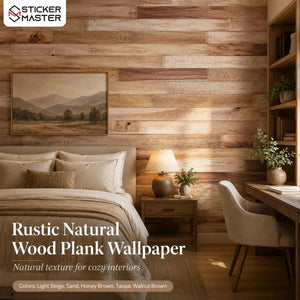 Rustic Natural Wood Plank Wallpaper / Cozy Realistic Wood Wall Mural by Sticker Master