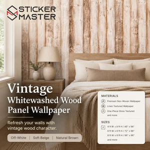 Vintage Whitewashed Wood Panel Wallpaper / Rustic Wood Mural by Sticker Master