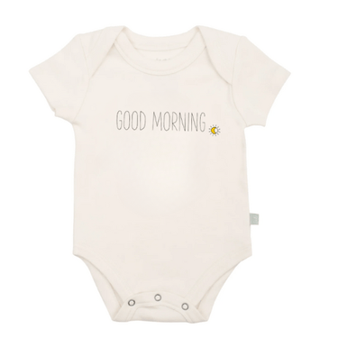 Short sleeve graphic bodysuit with "Good Morning" print for babies. Perfect for comfy, stylish everyday wear.