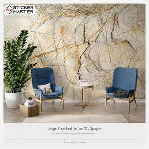 Beige Cracked Stone Wallpaper / 3D Natural Stone Wall Mural by Sticker Master