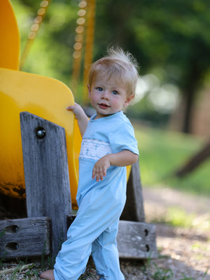Blue Smocked Church Christ Bishop Christening Baby Boys' Romper