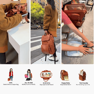 Leather Diaper Bag Backpack - La Madison™ II - Work & Play Commuter Backpack Gift Set (Limited Edition)