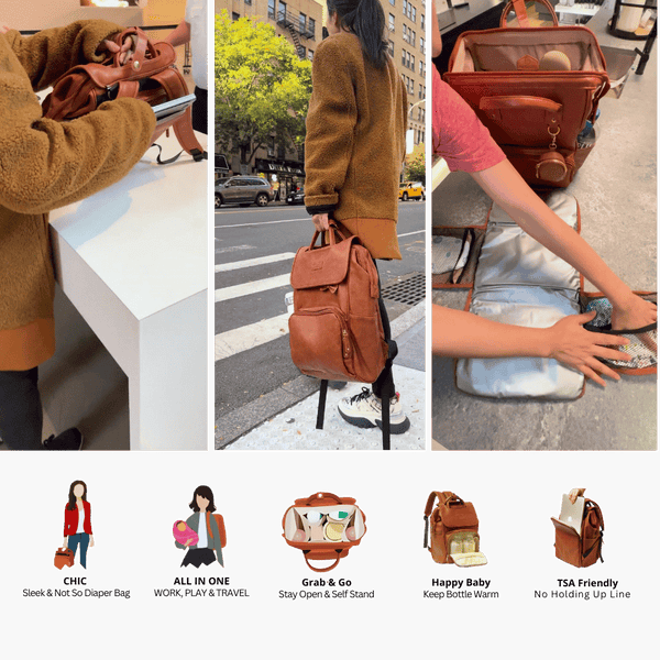 Leather Diaper Bag Backpack - La Madison™ II - Work & Play Commuter Backpack Gift Set (Limited Edition)