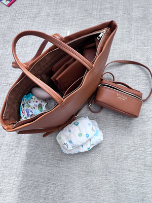 Leather Tote Bag Crossbag - Signature Bundle Exclusive Tote & Crossbody Set ( Brown )