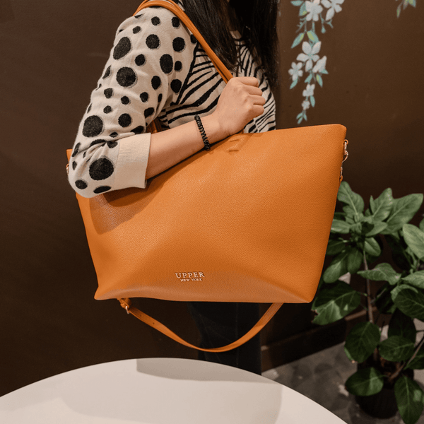 Leather Tote Bag Crossbag - Signature Bundle Exclusive Tote & Crossbody Set ( Brown )