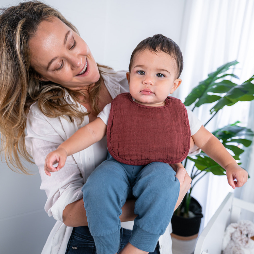Muslin Bibs in Wine