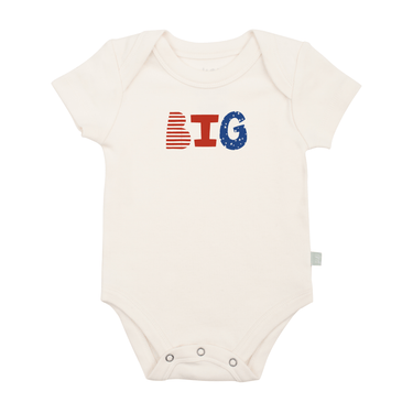 Big graphic bodysuit for babies, perfect for comfort and style in short sleeve design.