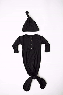 Newborn Knotted Gown and Hat Set Black, Newborn Clothes