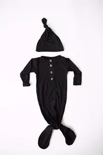 Newborn Knotted Gown and Hat Set Black, Newborn Clothes - MOOGCO Baby