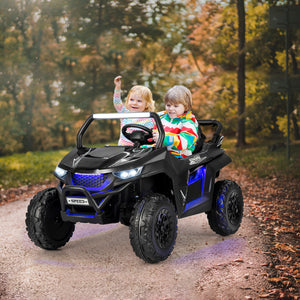 12V 2-seater kids UTV ride-on toy with slow start function and music, angled view showcasing vibrant design.