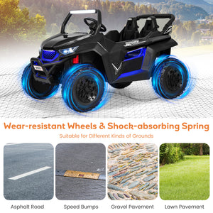 12V 2-seater kids UTV ride-on toy with slow start function and music, angled view showcasing design and features.