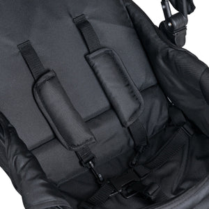 Foldable lightweight double baby stroller with front and back seats, shown at angle 8 for easy viewing.