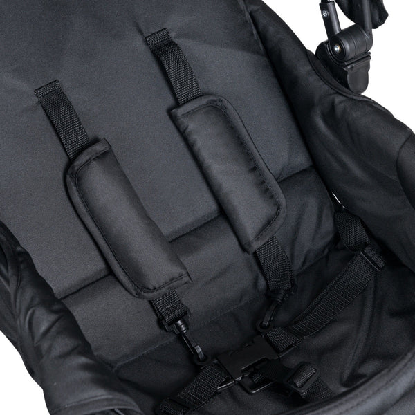 Foldable lightweight double baby stroller with front and back seats, shown at angle 8 for easy viewing.