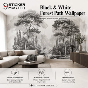 Timeless Black & White Forest Path Wall Mural Wallpaper by Sticker Master