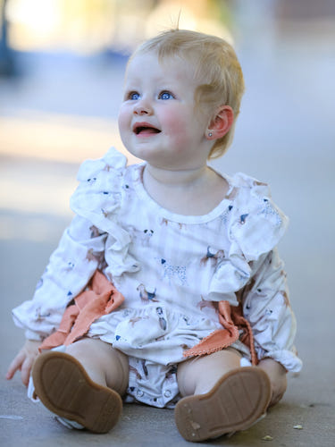 Fall Plaid Dog Print Girls Long Sleeve Romper
