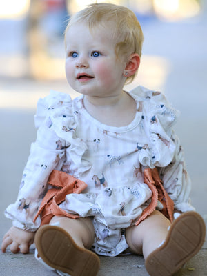 Fall Plaid Dog Print Girls Long Sleeve Romper