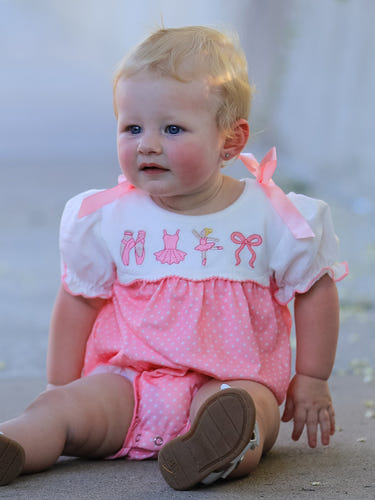 Fall Pink Ballet Embroidery Bow Bubble Romper
