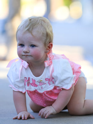Fall Pink Ballet Embroidery Bow Bubble Romper