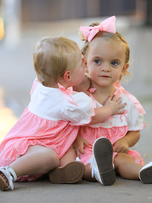 Fall Pink Ballet Embroidery Bow Bubble Romper