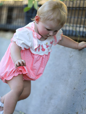Fall Pink Ballet Embroidery Bow Bubble Romper