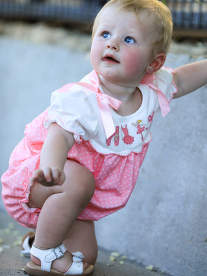 Fall Pink Ballet Embroidery Bow Bubble Romper