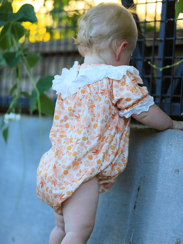 Thanksgiving Turkey Floral Lace Bubble Girls Romper