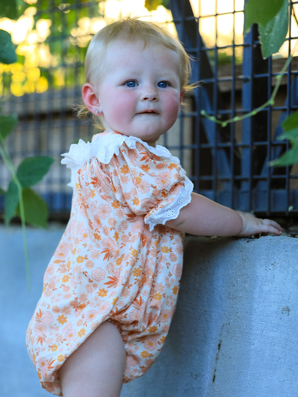 Thanksgiving Turkey Floral Lace Bubble Girls Romper
