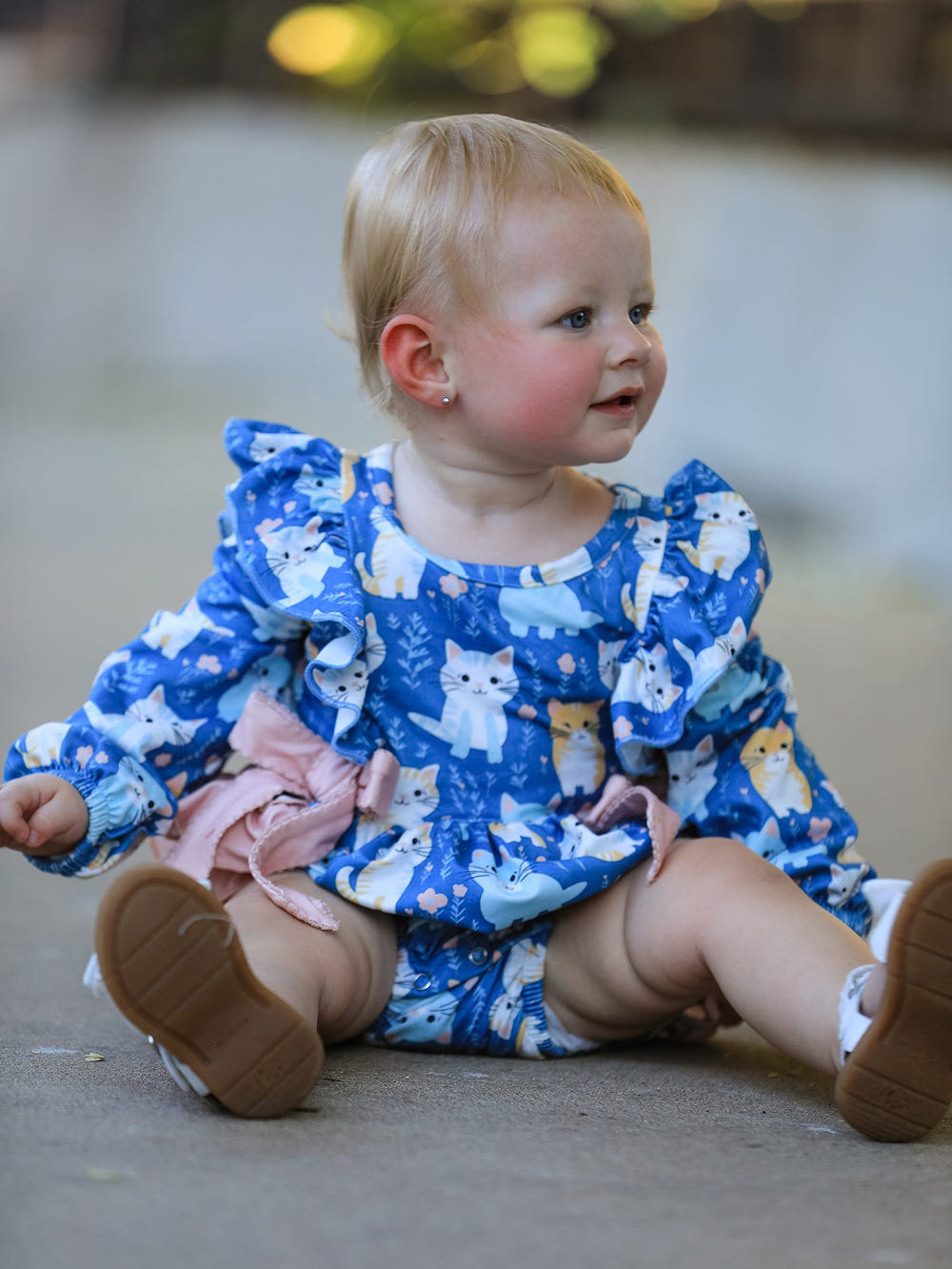 Fall Cat Print Girls Long Sleeve Romper