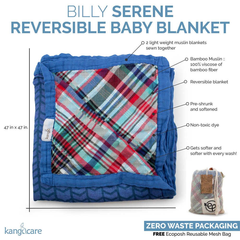 Kanga Care Bamboo Muslin Blanket - Baby: Billy (reversible) - MOOGCO Baby
