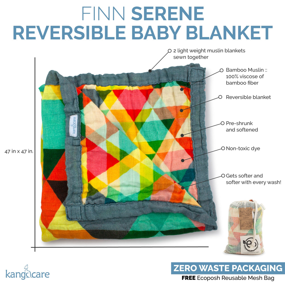 Kanga Care Bamboo Muslin Blanket - Baby: Finn (reversible) - MOOGCO Baby