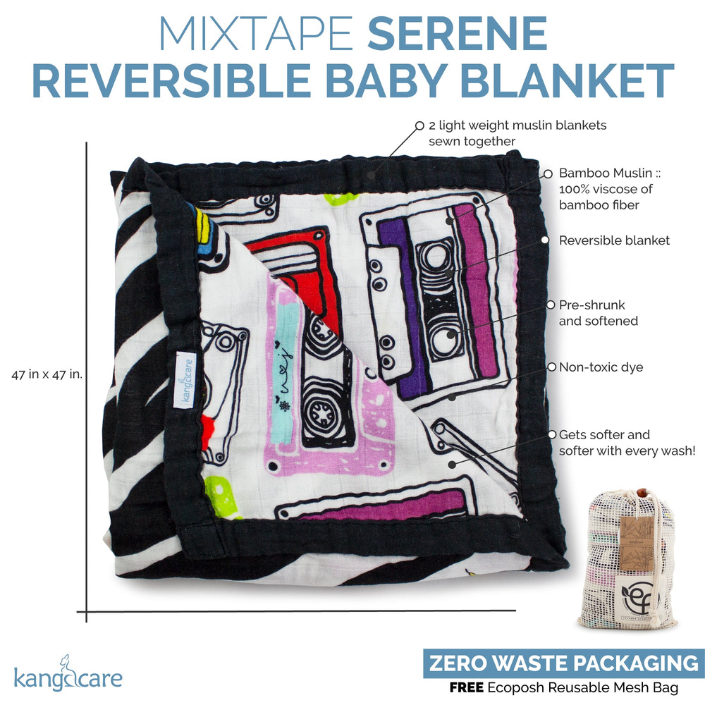Kanga Care Bamboo Muslin Blanket - Baby: Mixtape (reversible) - MOOGCO Baby