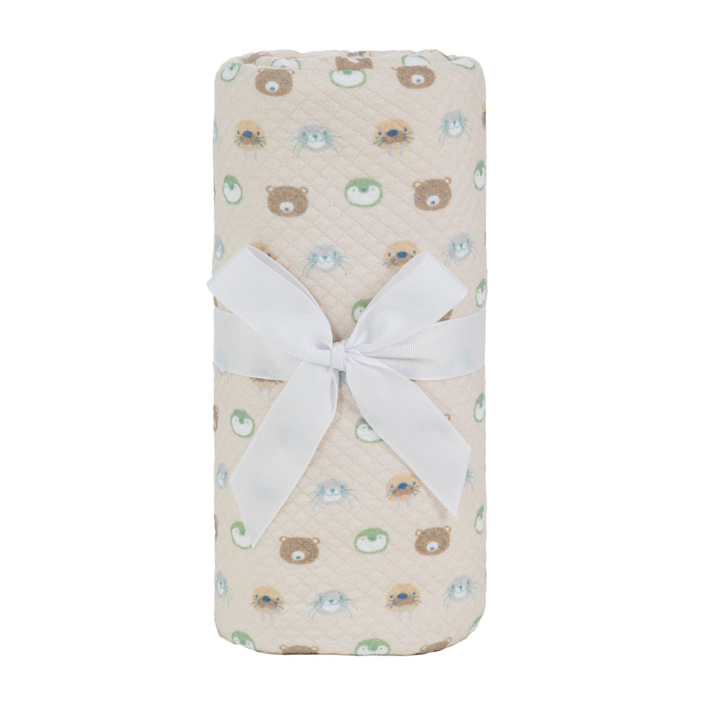 Sealy Baby Beige Animal Faces Knit Blanket - Soft, cozy, and perfect for infants.