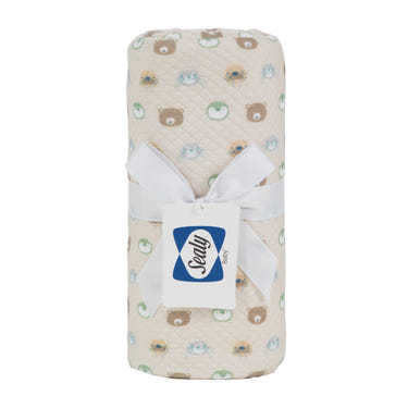 Sealy Baby Beige Animal Faces Knit Blanket - Soft, cozy, and perfect for infants.