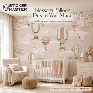 Blossom Balloon Dream Wall Mural | Soft Girls Nursery Wallpaper Design