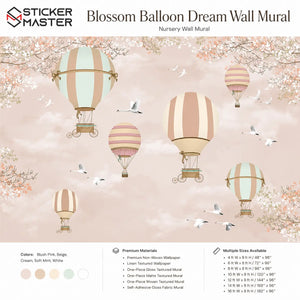 Blossom Balloon Dream Wall Mural / Soft Girls Nursery Wallpaper Design by Sticker Master