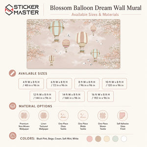 Blossom Balloon Dream Wall Mural / Soft Girls Nursery Wallpaper Design by Sticker Master