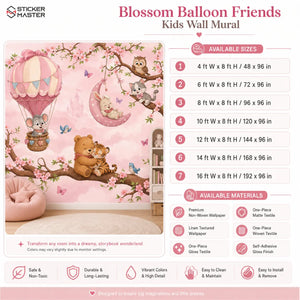 Blossom Balloon Friends Kids Wall Mural for Nursery
