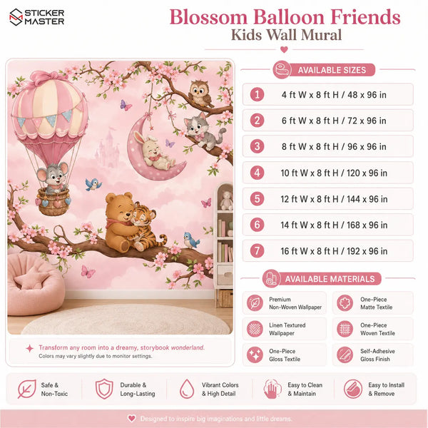 Blossom Balloon Friends Kids Wall Mural for Nursery