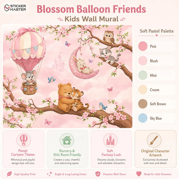 Blossom Balloon Friends Kids Wall Mural for Nursery